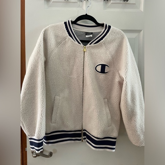 Champion Jackets & Blazers - Champion Vintage Sherpa Varsity Jacket with Navy Trim and Logo